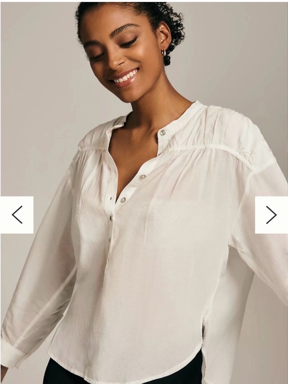 Pilcro Anthropologie White Henley Button-Front Flowy Peasant Blouse Boho SMALL